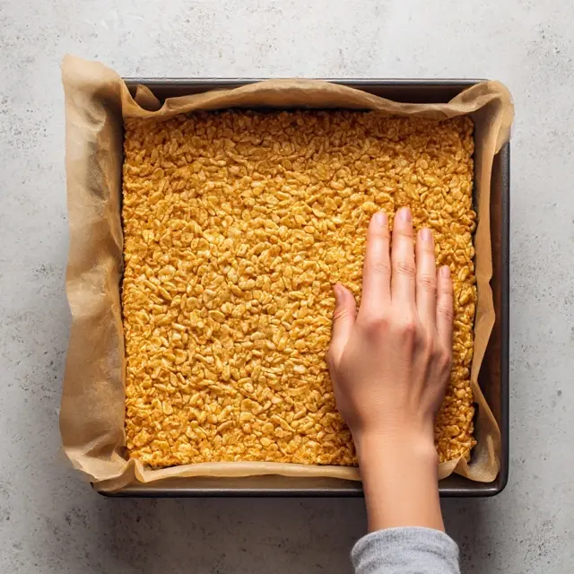 Rice Krispies Ice Cream Bars Recipe – A Fun, Chilled Classic rice krispies ice cream bars Pressing rice krispies base into pan