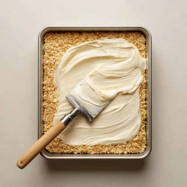Rice Krispies Ice Cream Bars Recipe – A Fun, Chilled Classic rice krispies ice cream bars Spreading vanilla ice cream on rice krispies base