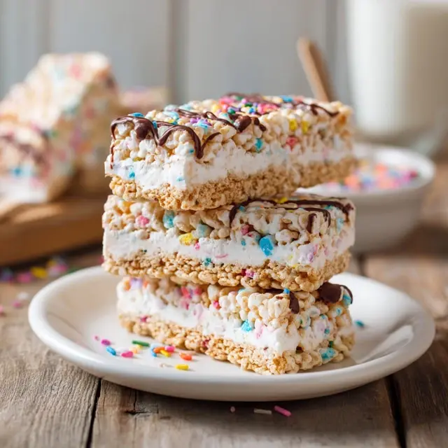 Homemade rice krispies ice cream bars on a plate